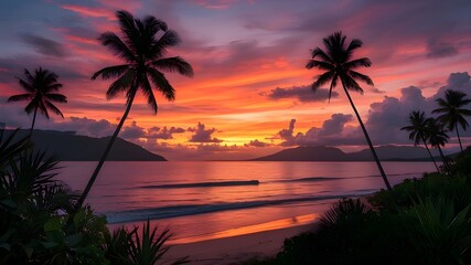 Obraz premium Vibrant Tropical Sunset Beach Landscape