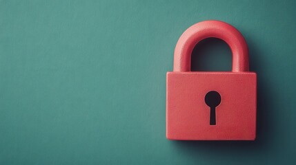 Fototapeta premium Red Padlock Symbol on Turquoise Background Representing Digital Security and Website Protection Concept
