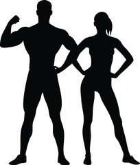 Fitness Strong Couple, Man and Fit Woman Vector for Gym, Health, and Wellness Branding