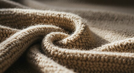Fototapeta premium Close Up of Beige Knitted Fabric with Soft Texture and Warmth