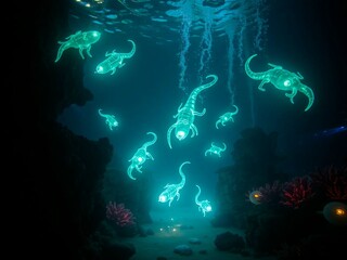 Surreal Dreamscape of Glowing Marine Life
