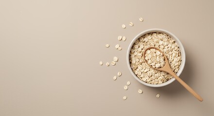 Oatmeal in Bowl with Spoon Isolated Flat Lay Minimalist Style
