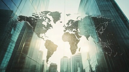 Abstract Double Exposure Financial Graph Over Urban Landscape