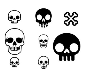 Obraz premium Vector flat logo set of cartoon skulls and bones for graphic designers