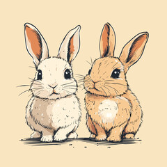 Two cute cartoon bunnies with warm atmosphere flat design vector illustration