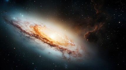 Fototapeta premium A mesmerizing spiral galaxy glowing brilliantly amidst the vast depths of space, showcasing cosmic beauty.