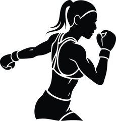 Strong Female Boxer Vector, Athletic Woman Fighter in Sportswear, Fitness & Gym Mascot Clipart