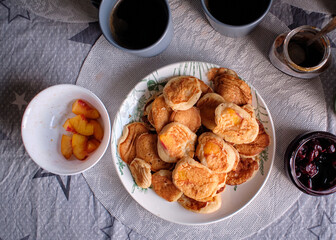 pancakes with peach. Top view	
