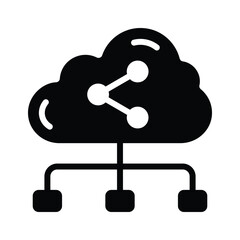Get this glyph icon of cloud network with shared sign