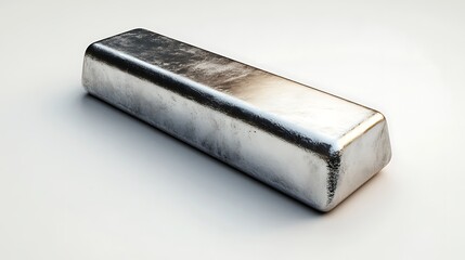 clean and polished aluminum ingot with metallic texture reflecting soft light isolated on white background representing industrial raw material concept and modern production process