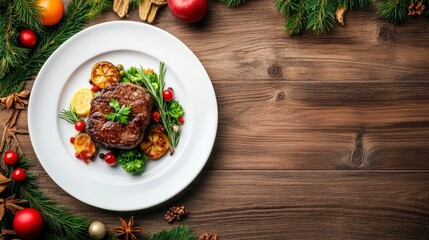 Elegant Presentation of a Beautifully Plated Vegetarian Dish with Fresh Ingredients on a Wooden Table