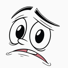 Cartoon Face with Sad Expression Wide Eyes, Downcast Mouth, and Frowning Eyebrows