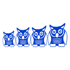 4 owls bird four best friends crew team row fun Isolated Vector Graphic Design Illustration
