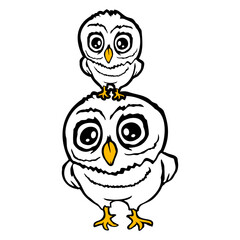 Obraz premium 2 owls dad mom child baby two family mother father Isolated Vector Graphic Design Illustration 
