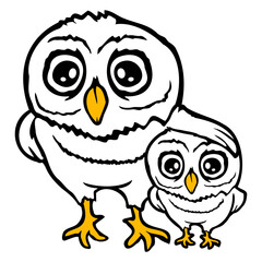 2 owls dad mom child baby family mother father fun Isolated Vector Graphic Design Illustration
