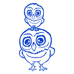 2 owls dad mom child baby two family mother father Isolated Vector Graphic Design Illustration
