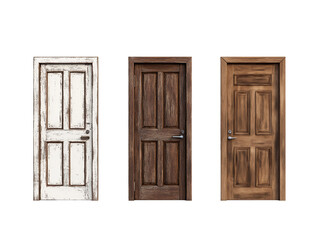 Three Vintage Wooden Doors on Transparent Background, PNG
