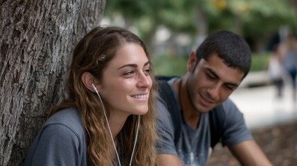 Fototapeta premium Student in warm clothing stands by a bike, holding notebooks; suggests a story of academic pursuit on a campus walkway.
