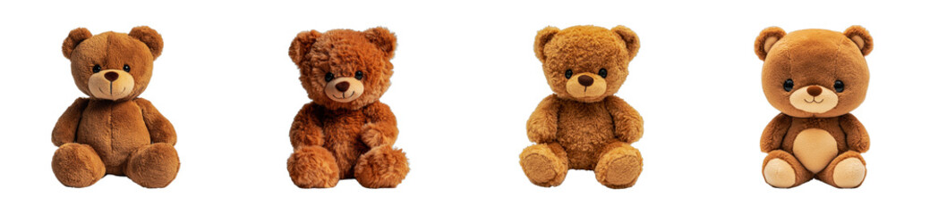 Fototapeta premium Cute plush teddy bears collection displaying various textures and designs, cut out - stock png