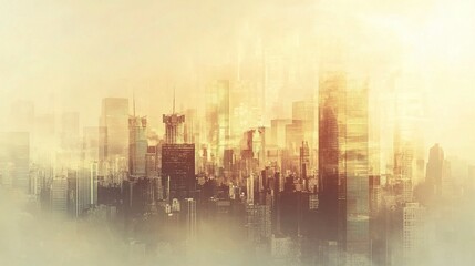 Fototapeta premium Abstract Financial Concept with Double Exposure of City Skyline