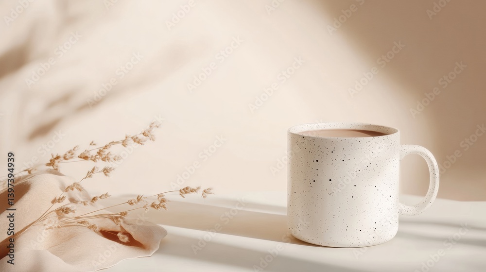 Aufkleber cozy hot cocoa mug with cream and stars on a soft beige background inviting warmth and comfort