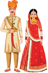 Beautiful Rajasthani Wedding Couple Character Vector Illustration