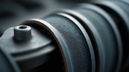 A macro view of a textured mechanical object, with concentric rings and aged metallic surface, hinting at time-worn industrial use.