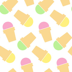 Colorful Ice Cream in waffle cup Seamless Pattern Pistachio Vanilla Sundae Multicolored Background