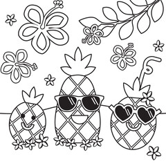 Summer pink flamingo. Black and White flamingo Coloring Page for Kids. Cute, Hand-Drawn, Cartoon Characters and Simple Doodles
