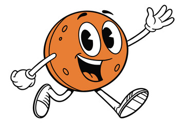 Cartoon Orange Ball Character with White Gloves and Shoes Running and Waving Hand