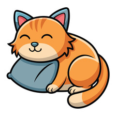 Cartoon Orange Cat Sleeping Peacefully on a Blue Pillow with Cute Eyes Closed Design