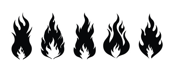 Fire flame symbol, fire flame black icon silhouette vector illustration.