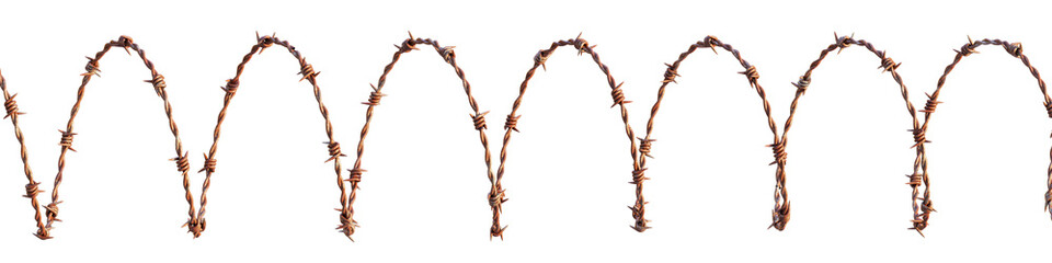 rusty barbed wire metal fence 3D rendering