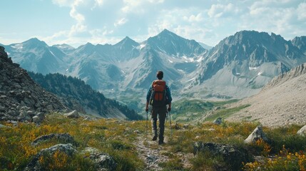 Hikers journey through majestic mountains