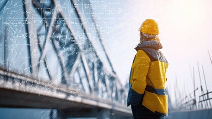 Fototapeta premium Engineer Observing Construction of Bridge Under Development