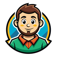 Cartoon Style Man, Brunette Hair, Fair Skin, Round Frame, Orange & Green Outfit