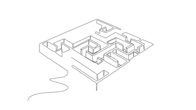 Animated self drawing of single one line drawing labyrinth of box shaped plants. Using intuition. Finding solutions to problems that are too complex. World Labyrinth Day. Full length animation