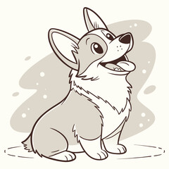 Cartoon Style Sitting Corgi Dog with Tongue Out, Smiling with Light Background