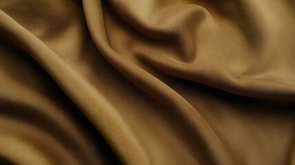 Textured Golden Brown Fabric Waves and Folds in a Luxurious Shimmering Abstract Design with Smooth Contours for Elegant Backgrounds and Decorative Purposes