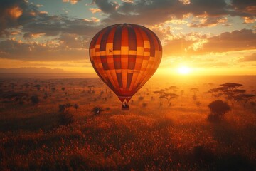 Obraz premium Hot air balloon safari sunrise African savanna