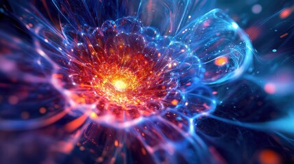 Fototapeta premium Cosmic Bloom: A vibrant fractal artwork depicting a fiery nebula explosion in a deep space setting.