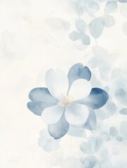 Soft Blue Watercolor Flower with Subtle Leaves
