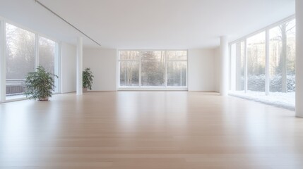 Obraz premium Empty modern space with large windows