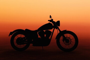 Silhouette of motorcycle against vibrant sunset, capturing freed