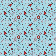 seamless Vibrant Geometric Pattern Red Shapes on Blue Background