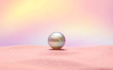 Iridescent Gem: A radiant pearl rests elegantly on a textured, rose-colored surface, mirroring the soft, blended hues of a dreamy, pastel background. Evoking notions of value.