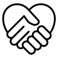 Heart shaped handshake line icon, friendship concept. Vector graphics. Two hands, deal sign on white background, style mobile or design.