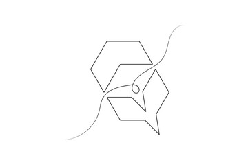 One line drawing of speech bubble, Black and white vector minimalistic linear shape made of continuous line art