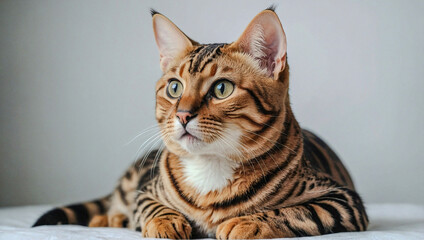 Cute Bengal cat on a white background, professional pet cartoon.