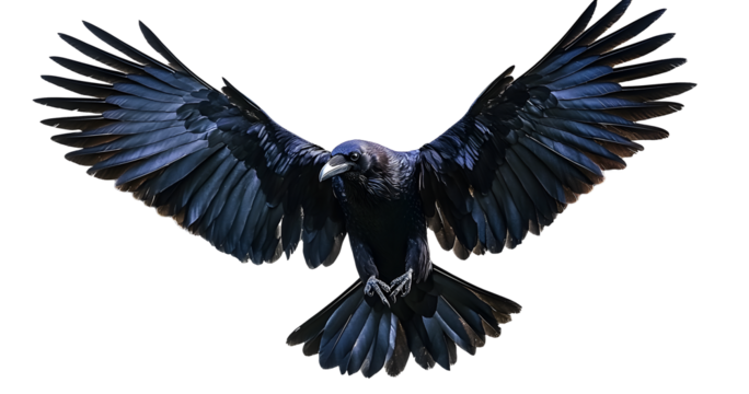 set of raven crow birds with spread wings